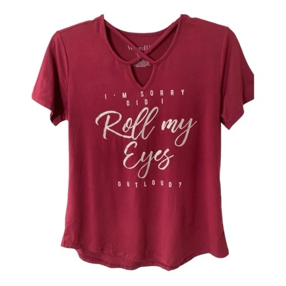Wound Up Red Graphic Tee with Keyhole Neckline